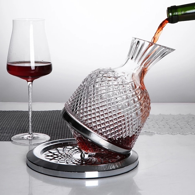 Luxury Rotating Wine Decanter Lead-Free Clear Crystal Glass Red Wine Aerator Decanter Set Elegant for Wine Lovers