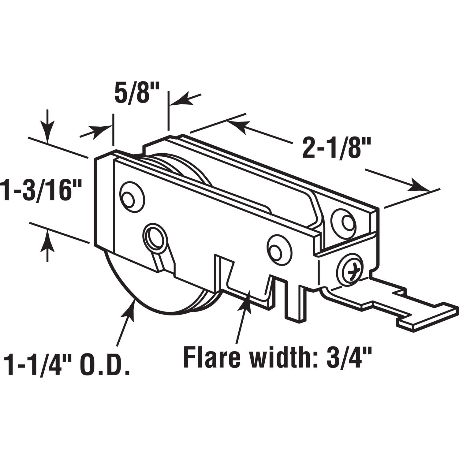 Prime-Line 1-1/4 in. D X 5/16 in. L Steel Pocket Door Roller Assembly 1 pk