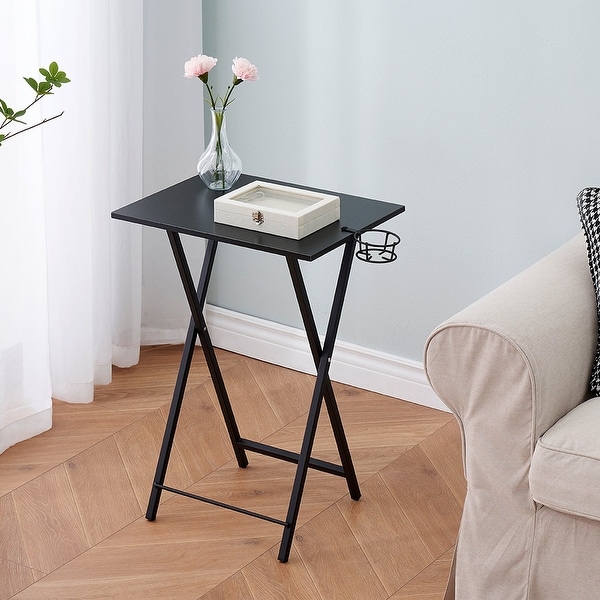 TV Tray Set of 4， Folding Snack Table with Cup Holder