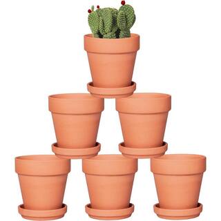 ITOPFOX Classic 4 in. L x 4 in. W x 4 in. H Brown Clay Round Indoor Planter (6-Pack) HDPH031OT296