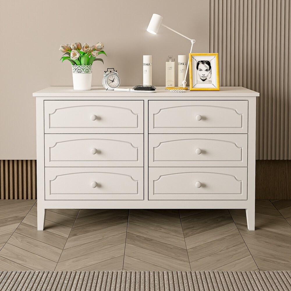 Solid Wood 6 Drawers Dresser Cabinet  Vanity Desk  Makeup Table With Drawers