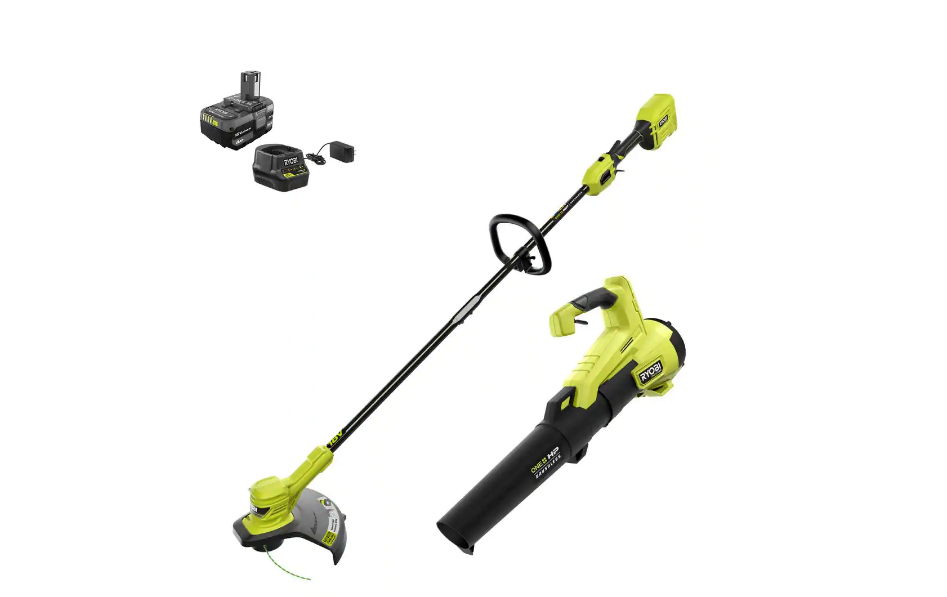 RYOBI P20121VNM ONE+ HP 18V Brushless Cordless Battery String Trimmer and Leaf Blower Combo Kit with 4.0 Ah Battery and Charger