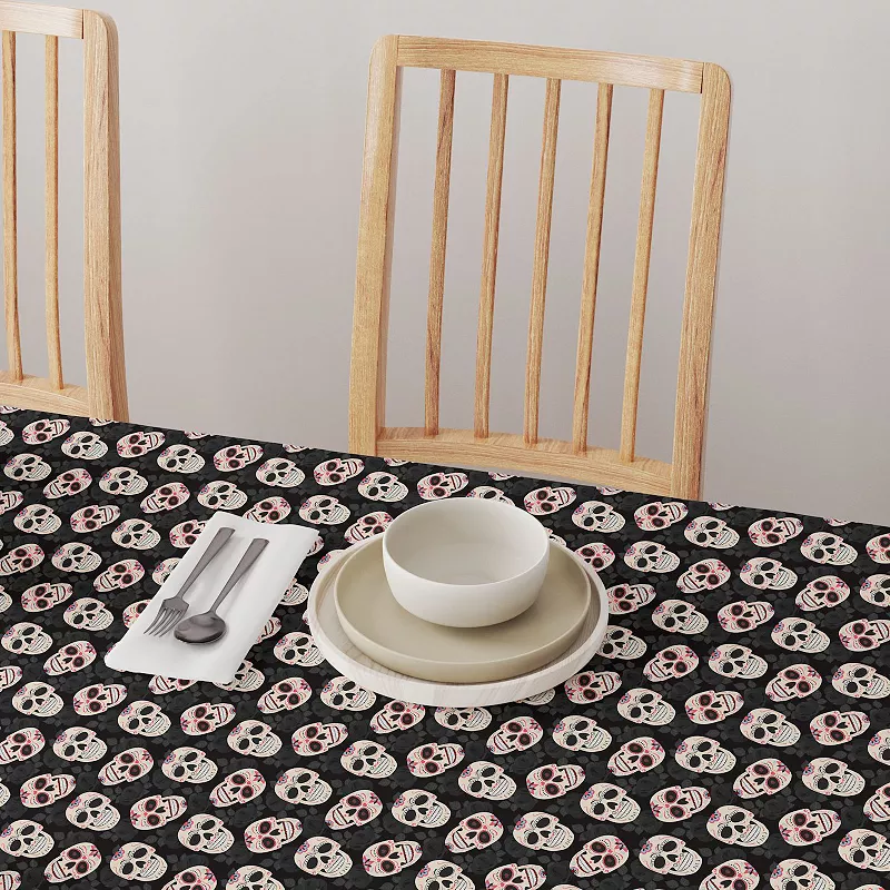 Square Tablecloth， 100% Polyester， 70x70， Dia De Los Muertes Skulls