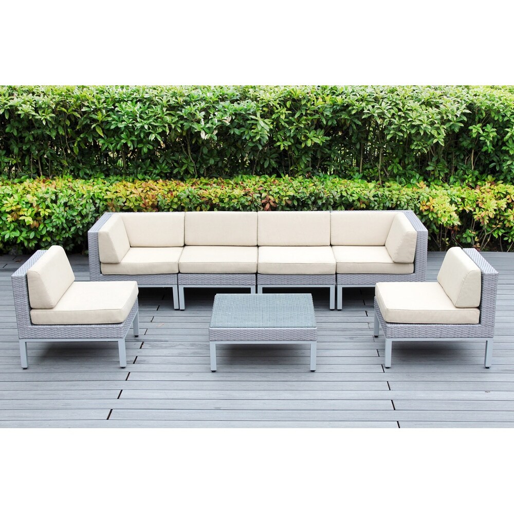 Contemporary 7 Piece Gray Wicker Outdoor Patio Seating Group with Cushions