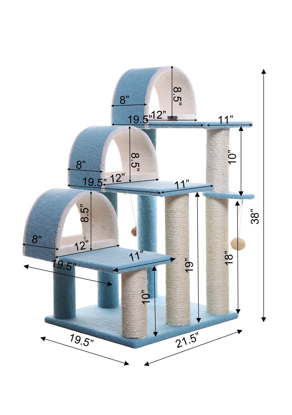 Armarkat Classic real wood Cat Tree Model B3803， 38 inch Sky Blue