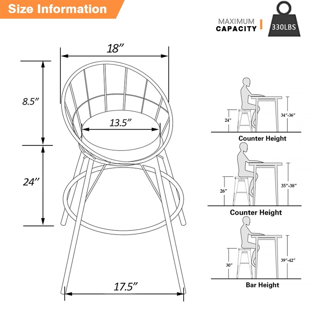 Swivel Bar Stools with with Removable White Faux Fur Metal Counter Bar Chairs Set of 2 24\