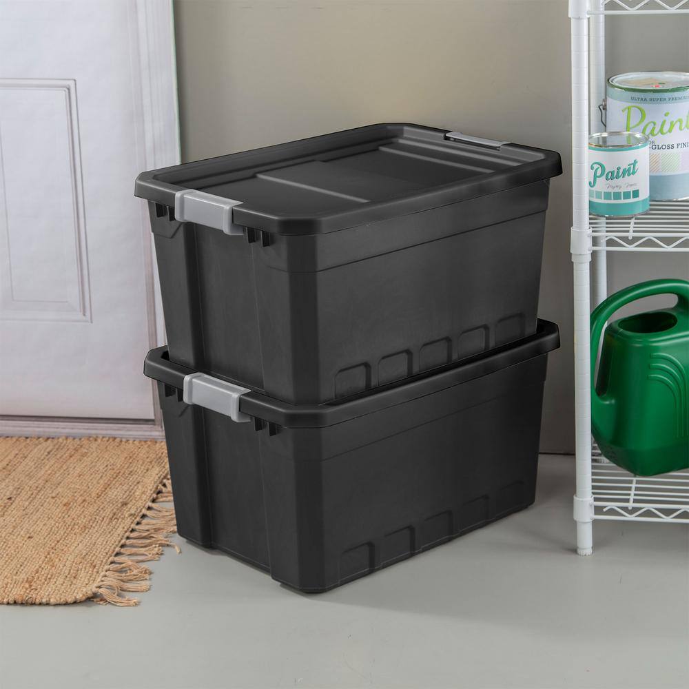 Sterilite 19 gal. Rugged Industrial Stackable Storage Tote with Lid in Black (6-Pack) 6 x 14869006