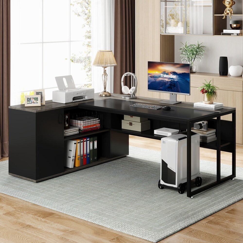 71 inch L Shaped Computer Desk with Cabinet