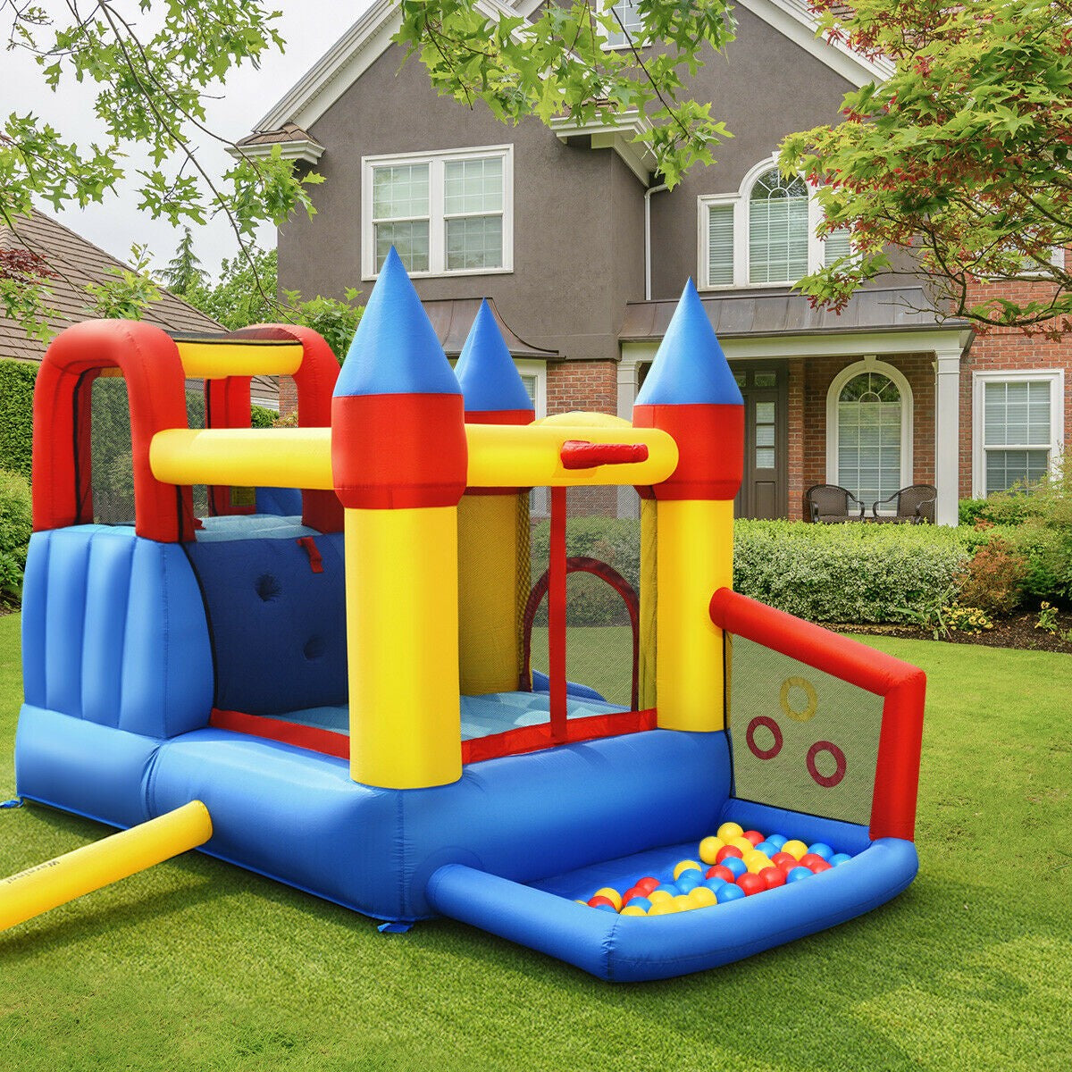 BOUNTECH 6-in-1 Castle Bouncer w/ Long Slide include 780W Air Blower