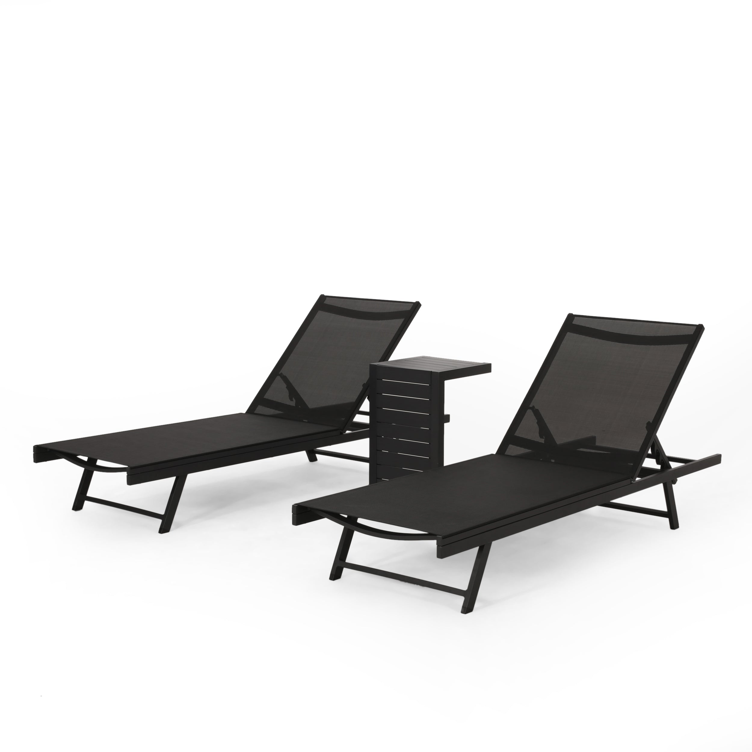 Simon Outdoor Aluminum Chaise Lounge Set with C-Shaped End Table