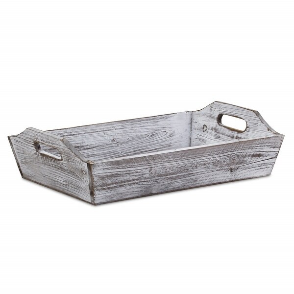 White Rustic Finish Wood Serving Tray with Handles - 24 W x 17 D x 8 H