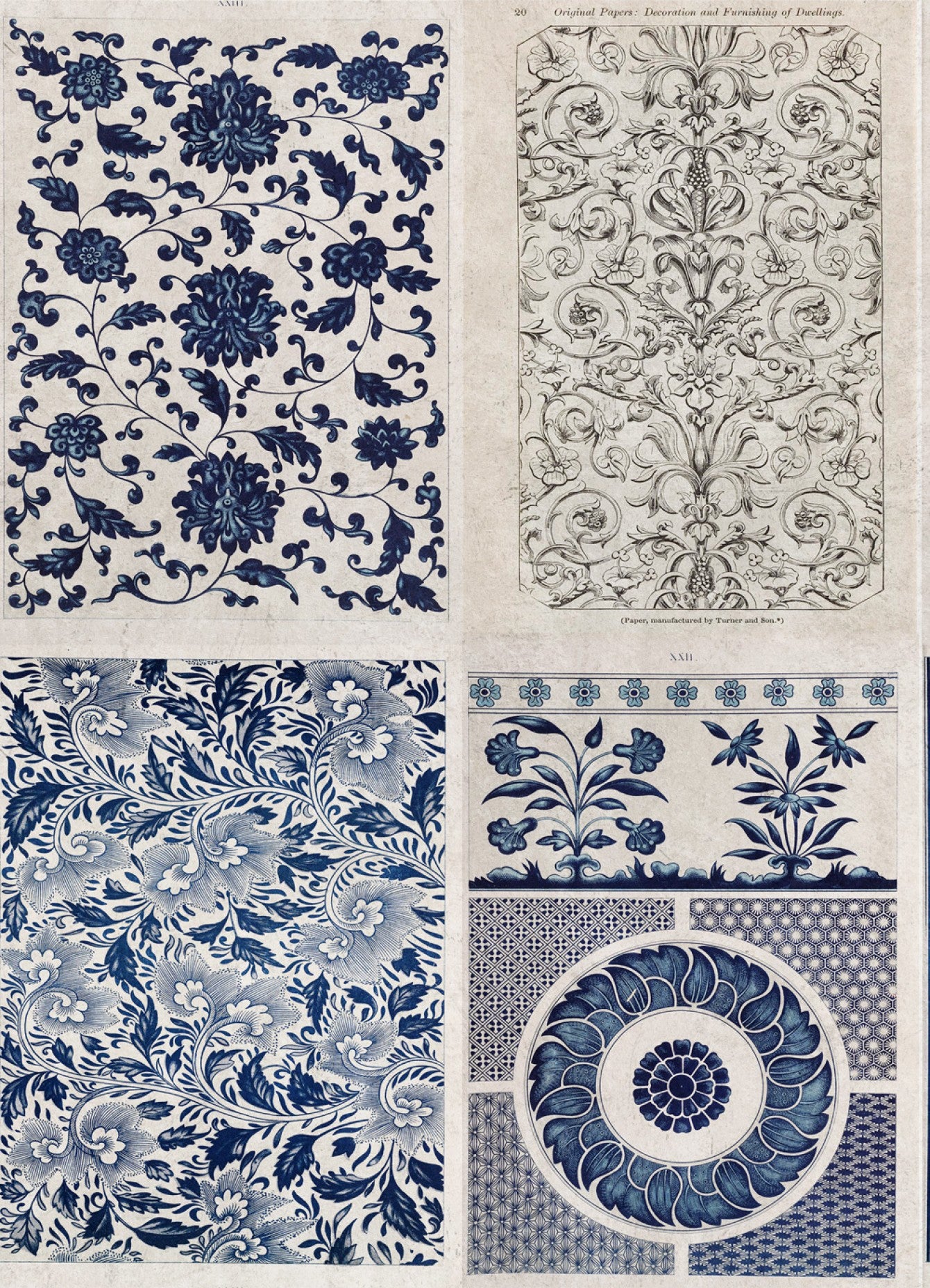 Sample Chinese Pattern Wallpaper in Blue and Taupe from the Eclectic Collection by Mind the Gap