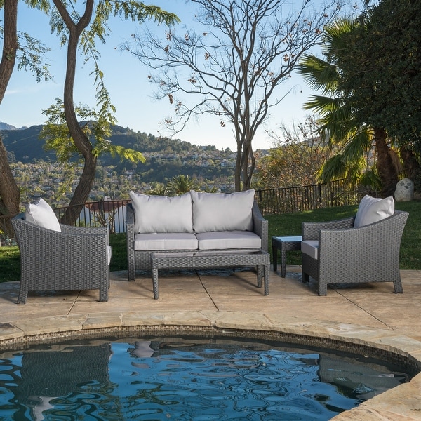 Christopher Knight Home Outdoor Antibes 5piece Wicker Chat Set with Cushions