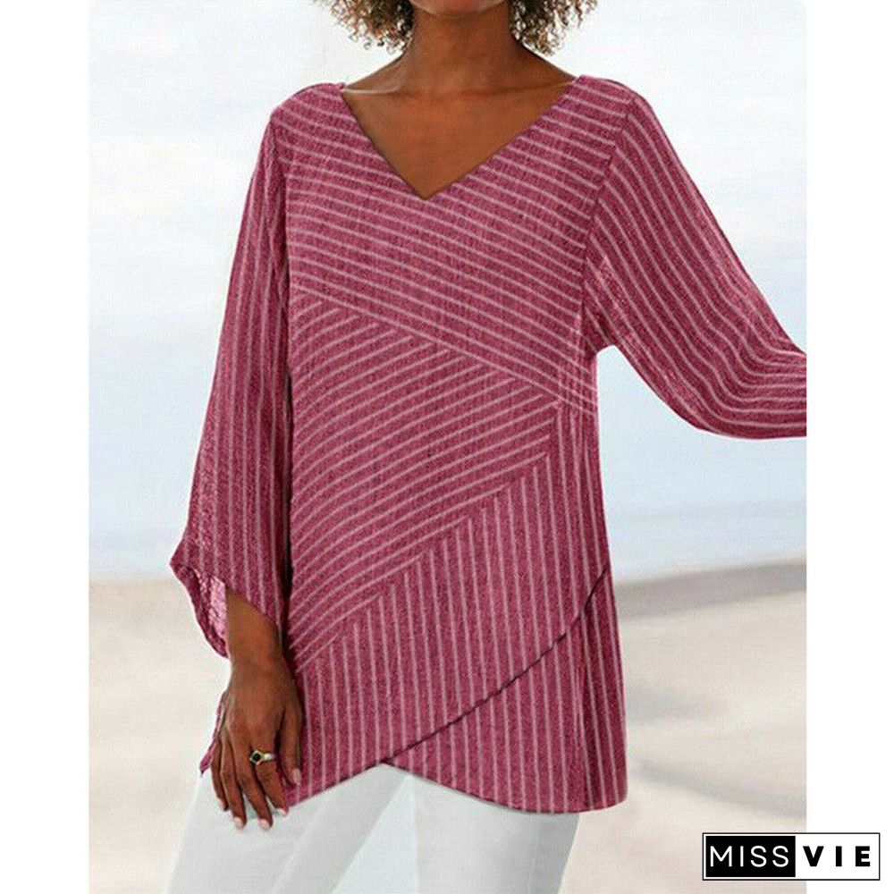 Women's Loose Striped Print Casual T-shirt