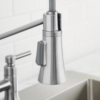 Glacier Bay Pritchard Two-Handle Spring Neck Pull-Down Sprayer Bridge Kitchen Faucet in Stainless Steel HD67080W-1008D2