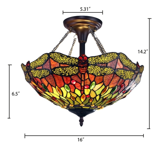  Style Dragonfly Design 2-light Dark Bronze Semi-Flush Fixture