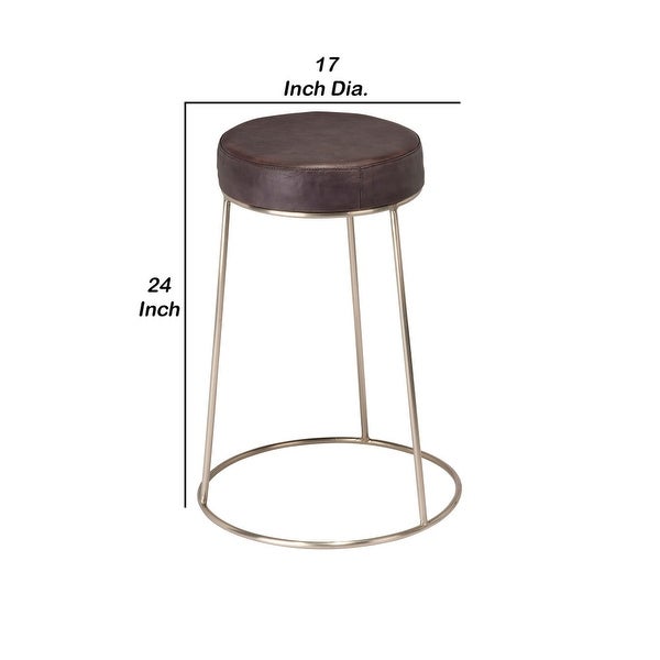 Yuk 24 Inch Metal Counter Stool， Tri-Legged Base， Padded Seat， Brown Finish