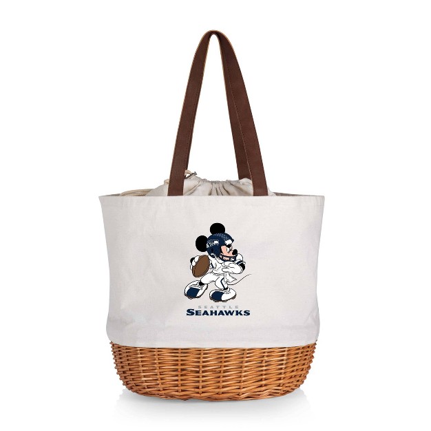 Nfl Seattle Seahawks Mickey Mouse Coronado Canvas And Willow Basket Tote Beige Canvas