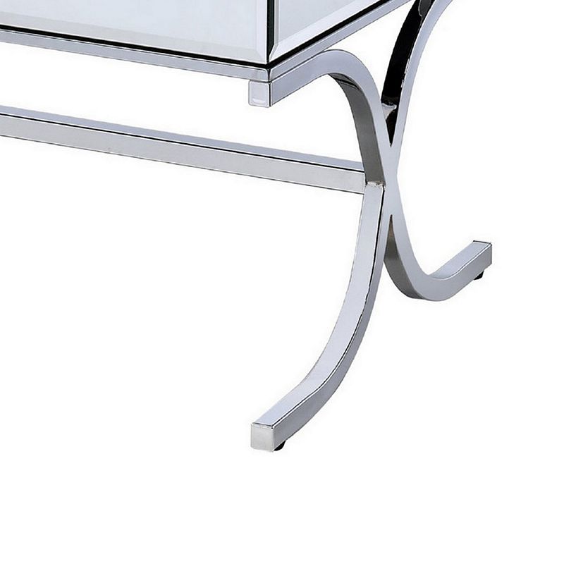 42 Inch Rectangular Coffee Table， Mirrored， X Shaped Metal Legs， Silver