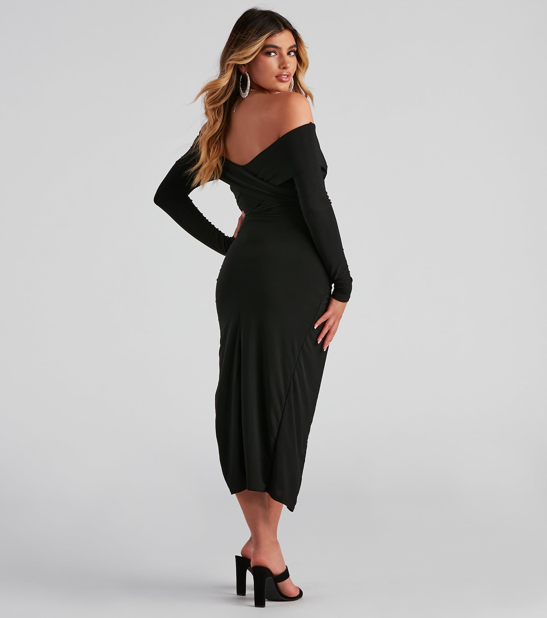 Kristy Off-The-Shoulder Formal Midi Dress