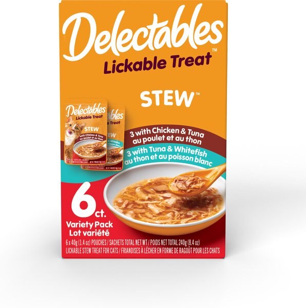 Hartz Delectables Stew Lickable Cat Treats Variety Pack， 1.4-oz pouch， 6 count