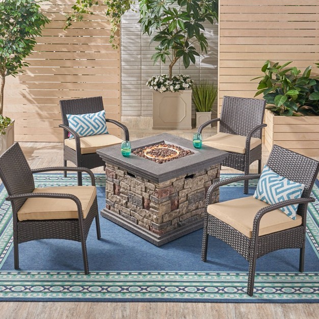 Christopher Knight Home 5pc Cordoba Wrought Iron Outdoor Patio Fire Pit Furniture Set With Club Chairs