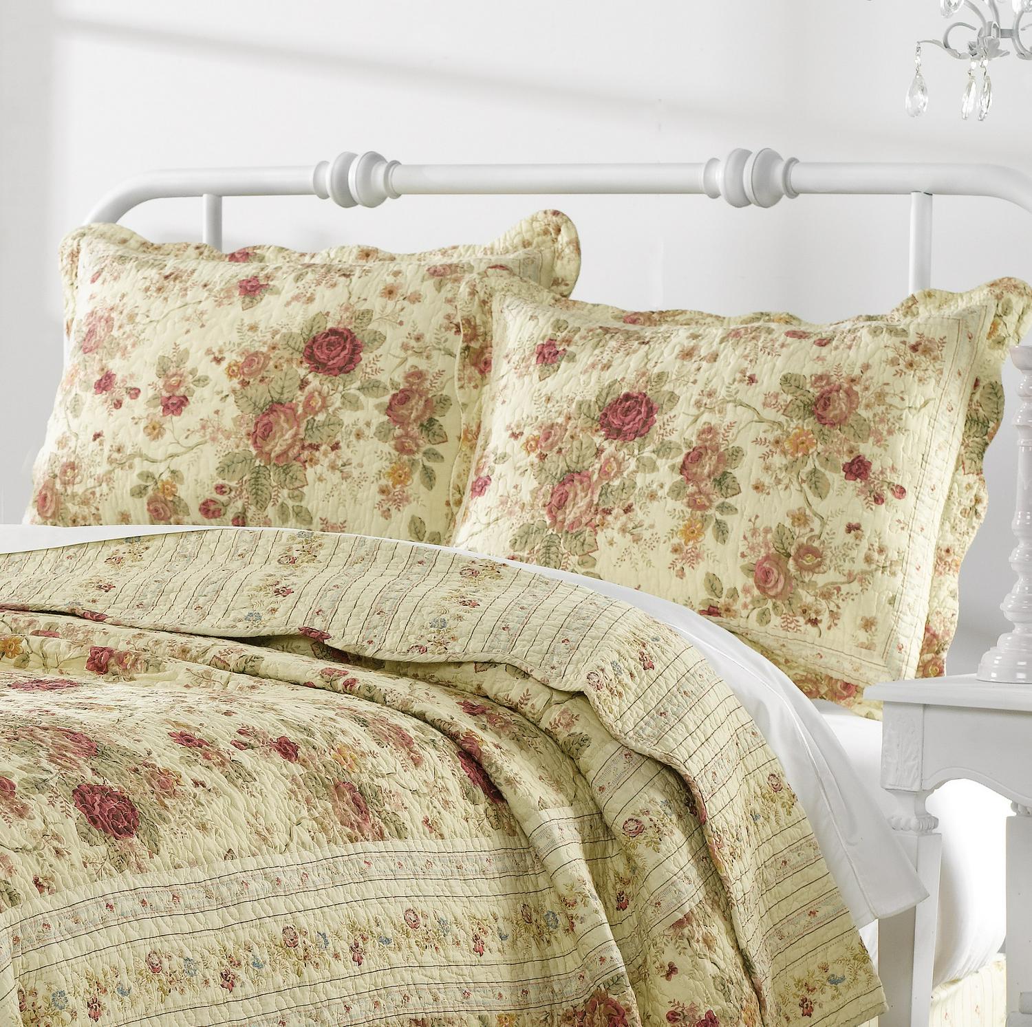 Greenland Home Fashions Antique Rose 100% Cotton Quilt Set with Coordinating Pillows， 5-Piece King/Cal King