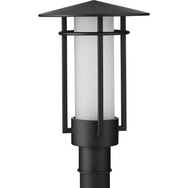 Progress Lighting Exton 1 light Textured Black Outdoor Post Lantern With Etched Seeded Glass Shade