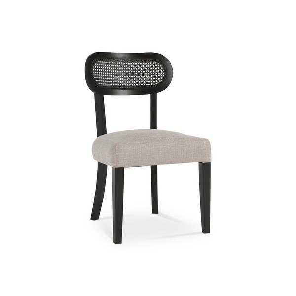 20 Inch Dining Chairs， Rattan Back， Set of 2， Wood Grains， Black， Gray