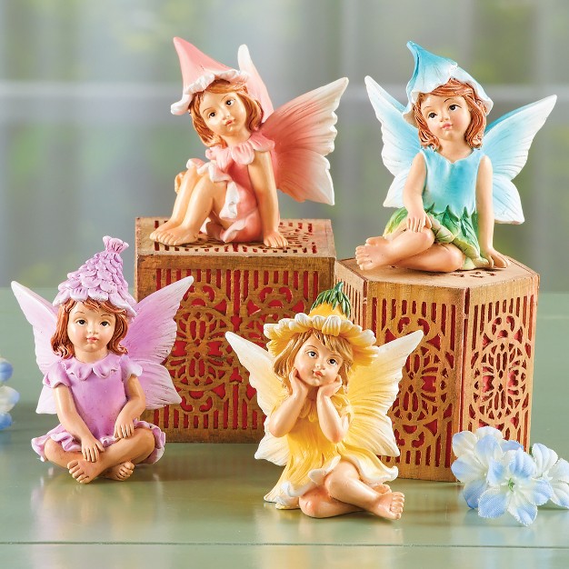 Collections Etc Hand painted Sweet Fairy Sitter Figurines Set Of 4 2 X 1 75 X 2 5 Multicolored