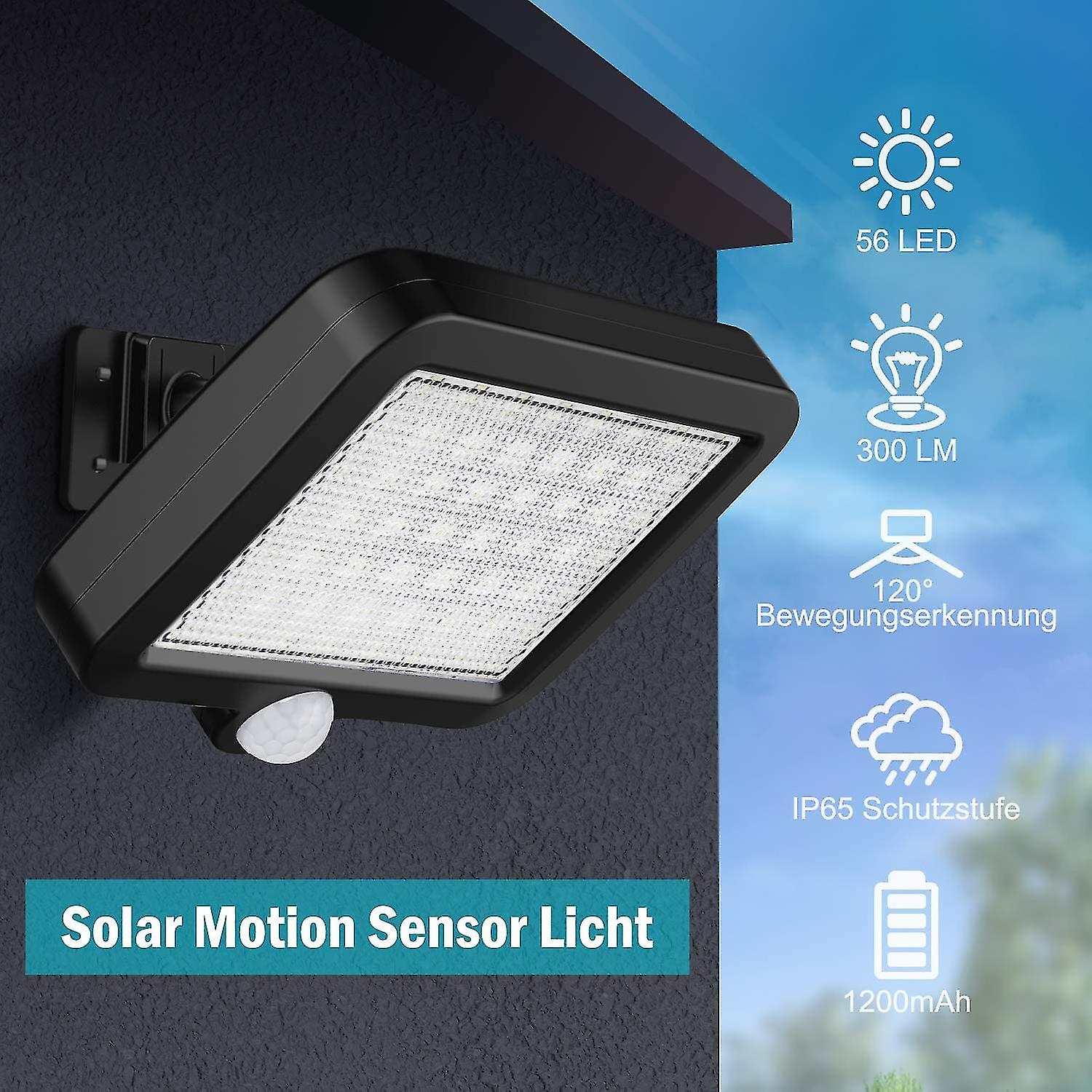 Outdoor Solar Light With Motion Sensor 56 Led， 120 Ip65 Waterproof Solar Garden Light With 5m Cable