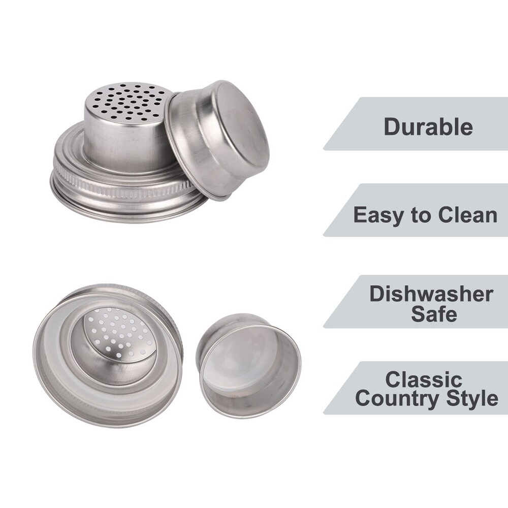 4 Pcs Stainless Steel Mason Jars Shaker Lid Regular Mouth Multi Purpose Cup Lid   Silver Tone