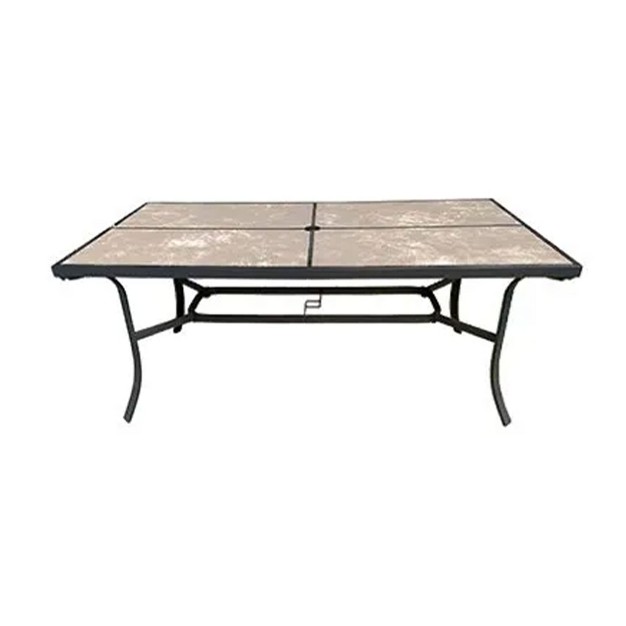 Rectangular Steel Frame Dining Table Outdoor Backyard Garden Or Patio Furniture With Glass Tabletop Gray