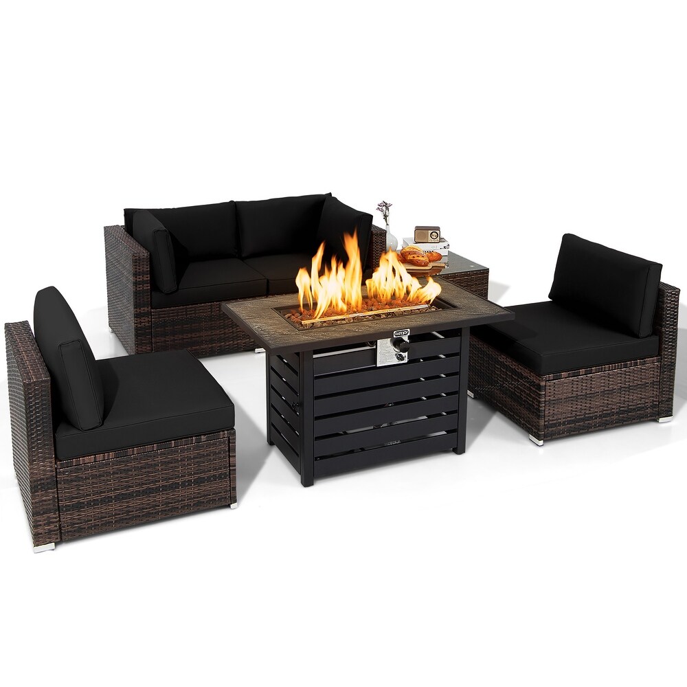 Costway 6PCS Patio Rattan Furniture Set 42'' Fire Pit Table Cover Sofa   See Details