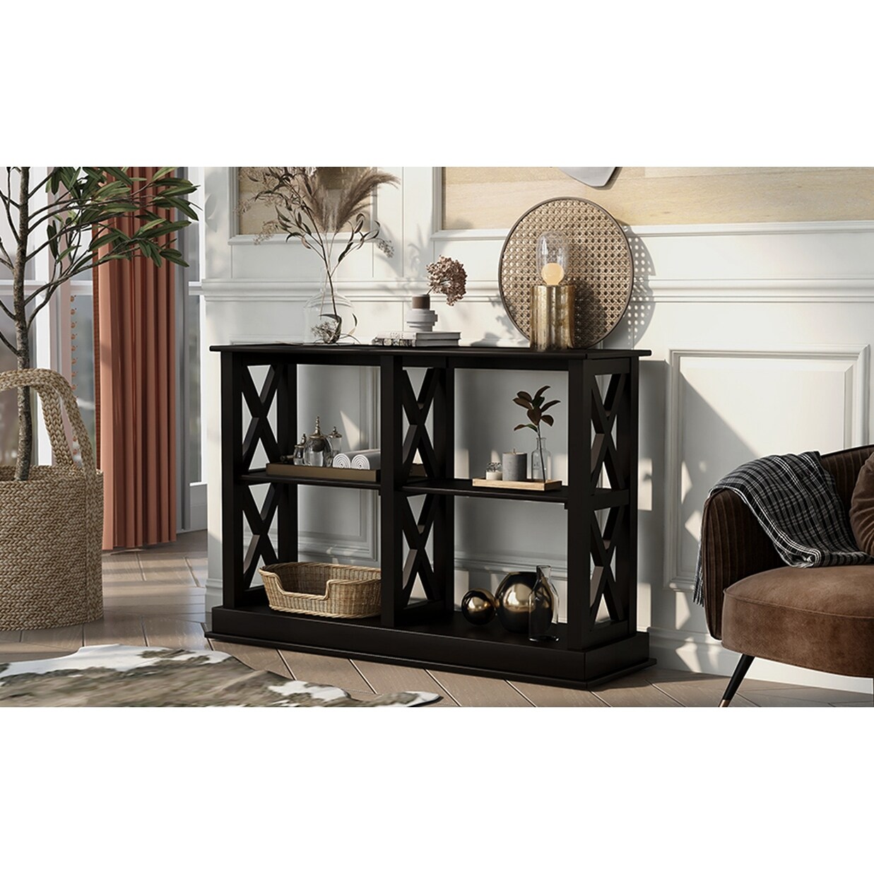 Console Table with 3-Tier Open Storage Spaces and 