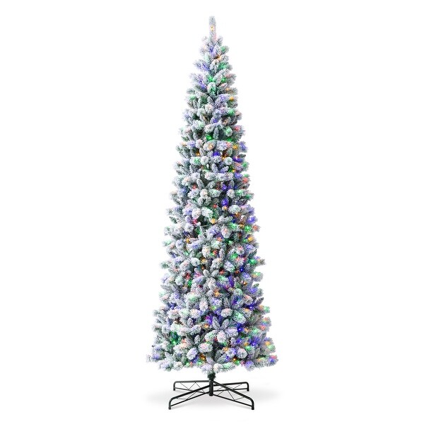 Glitzhome 11ft PreLit Flocked Multicolor Artificial Christmas Tree with Remote Controller