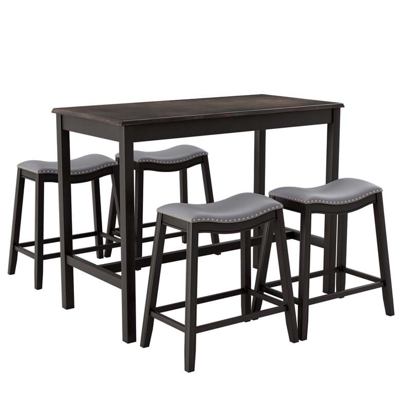 5 Pcs Space-Saving Dining Table Set with 4 Upholstered Stools, Counter Height Table Stools Set for Kitchen Dinette