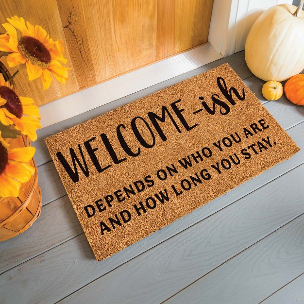 Evergreen 16 X 28 Inches Welcome ish Door Mat Non slip Rubber Backing Dirt Catching Natural Coir Indoor And Outdoor Home Decor