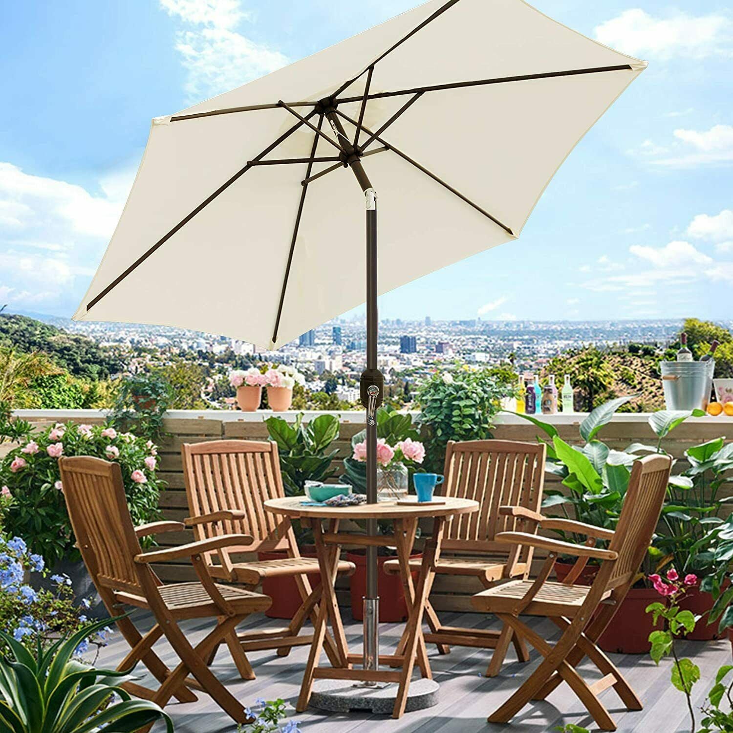 SUGIFT 7.5' Outdoor Market Patio Umbrella, Cream