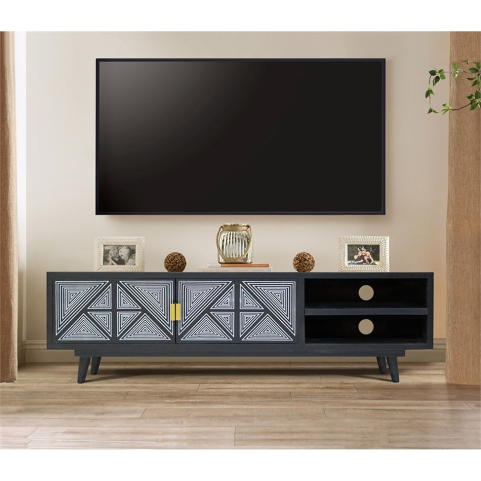 Furniture of America Kanan Art Deco Solid Wood 2 Door TV Stand in Brown   Midcentury   Entertainment Centers And Tv Stands   by Homesquare  Houzz