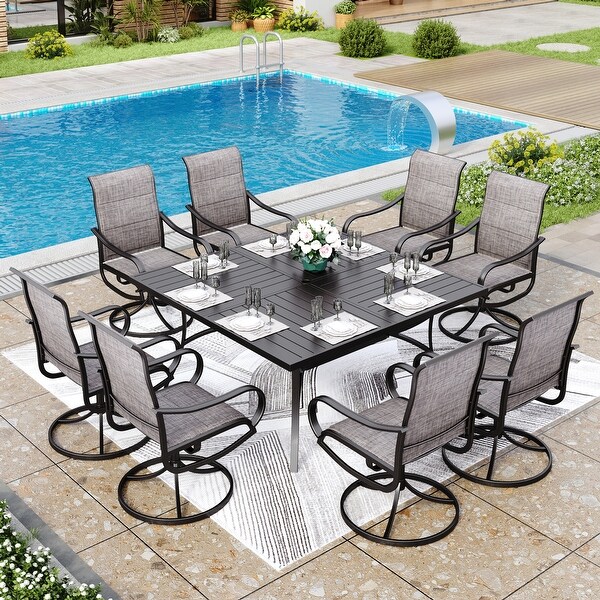 MAISON ARTS 9 Pieces Patio Dining Set，60 Inch Square Metal Table and Sling Dining Chairs