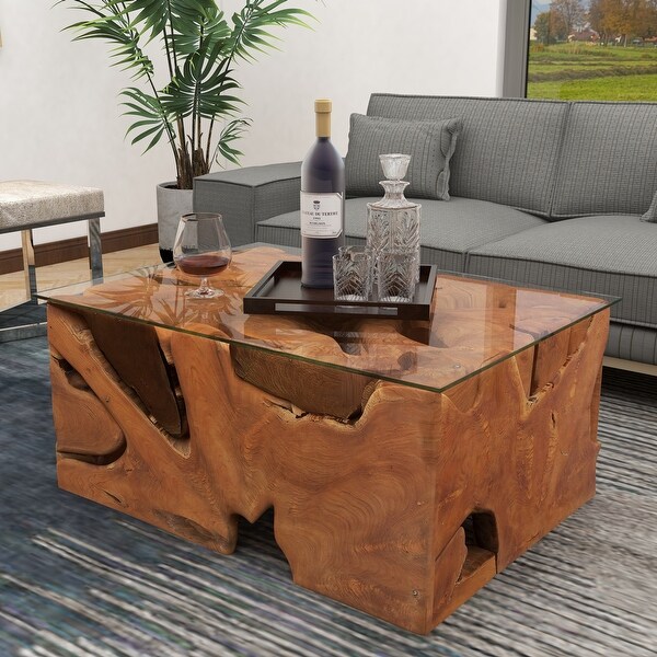 Brown Teak Rustic Coffee Table 18 x 40 x 28 - 40 x 28 x 18