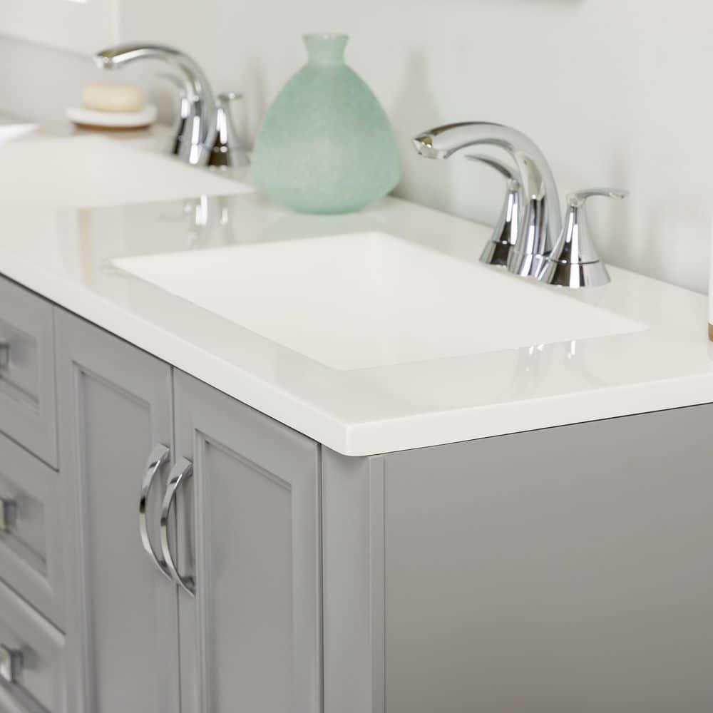 Glacier Bay Candlesby 6025 in W x 1875 in D Bath Vanity in Sterling Gray with Cultured Marble Vanity Top in White with 2 Sinks