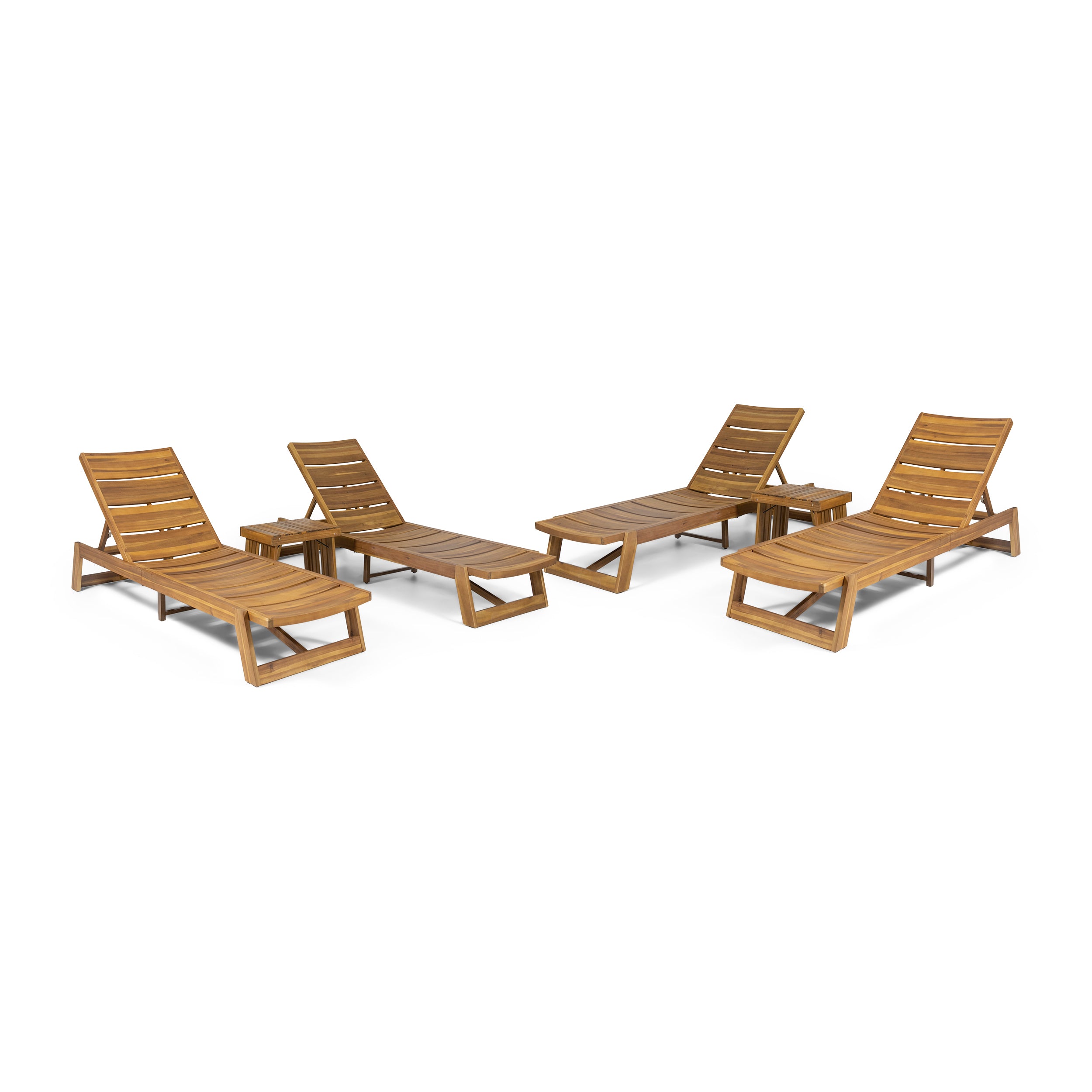 Karyme Outdoor Acacia Wood 6 Piece Chaise Lounge Set