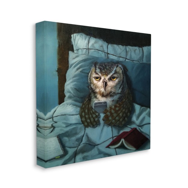 Stupell Industries Night Owl On Phone In Bed Funny Animal