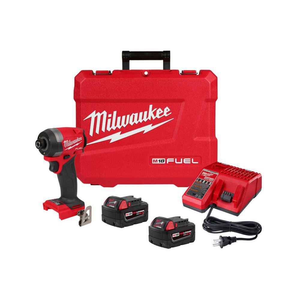 MW M18 FUEL 18V Lithium-Ion Brushless Cordless 14 in. Hex Impact Driver Kit with Two 5.0Ah Batteries Charger Hard Case 2953-22