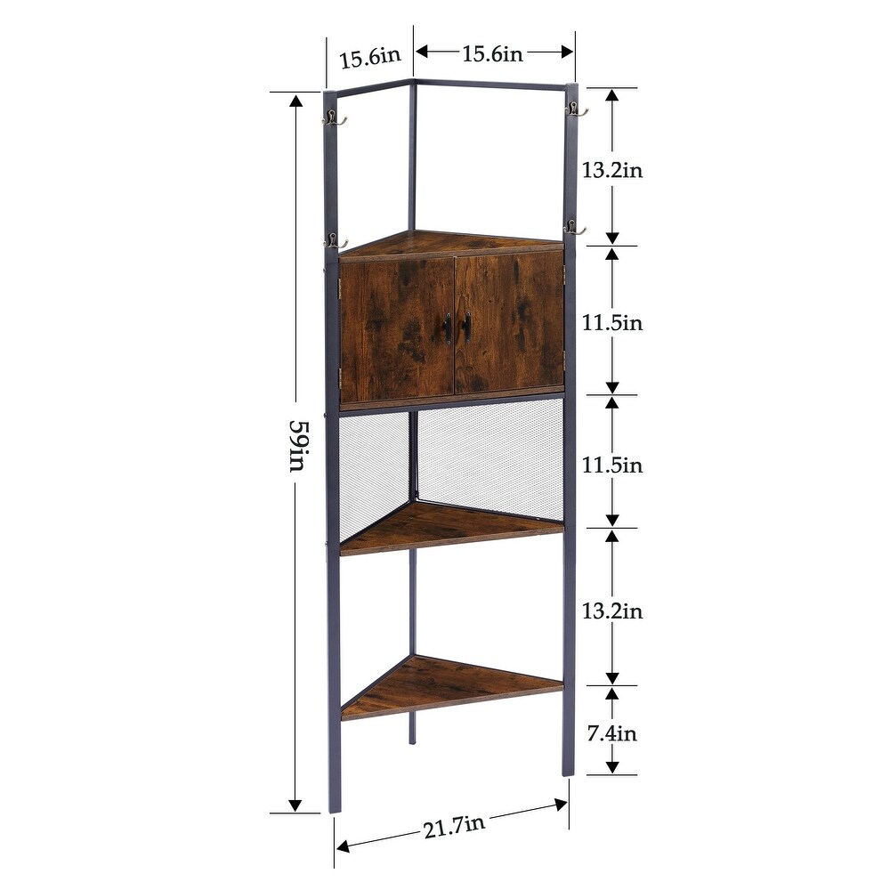 VECELO 59 inch Tall 5 tier Corner Bookshelf with Door Triangle Storage Shelves Plant Stand