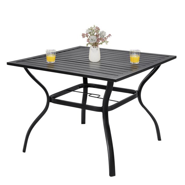 LCH 37" Metal Outdoor Patio Dining Table Square Bistro Dining Furniture Umbrella Table with 1.57" Umbrella Hole for Patio Backyard Lawn & Garden, Black