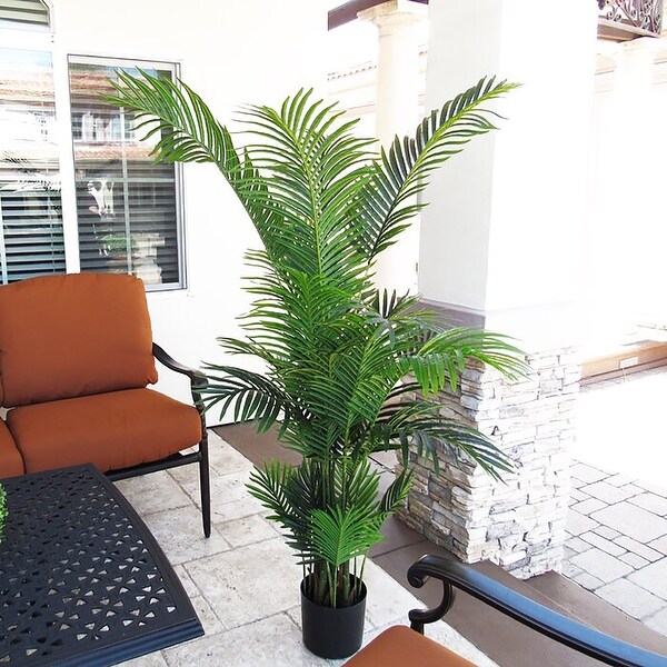 5.5ft Deluxe Real Touch Artificial Areca Palm Tree Tropical Plant in Black Pot