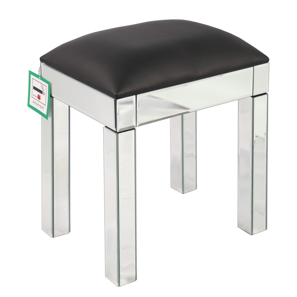 Mirrored Vanity Stool with PU Leather  Dressing Chair Cushioned